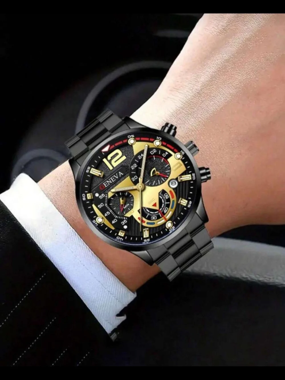 Geneva Black and Gold Men's Chronograph Watch